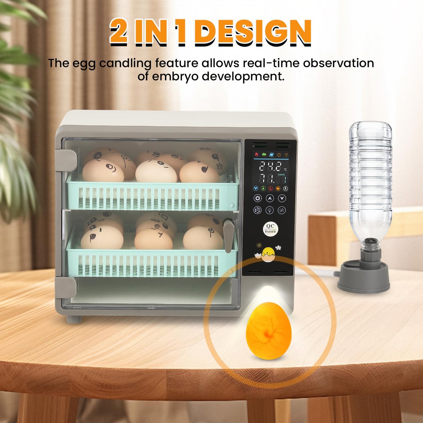 Proshine Incubators for Hatching Eggs, 24 Egg Incubator, Automatic Turning with Temperature & Humidity Control, Temp Display, for Chicken Duck Quail Goose Pigeon