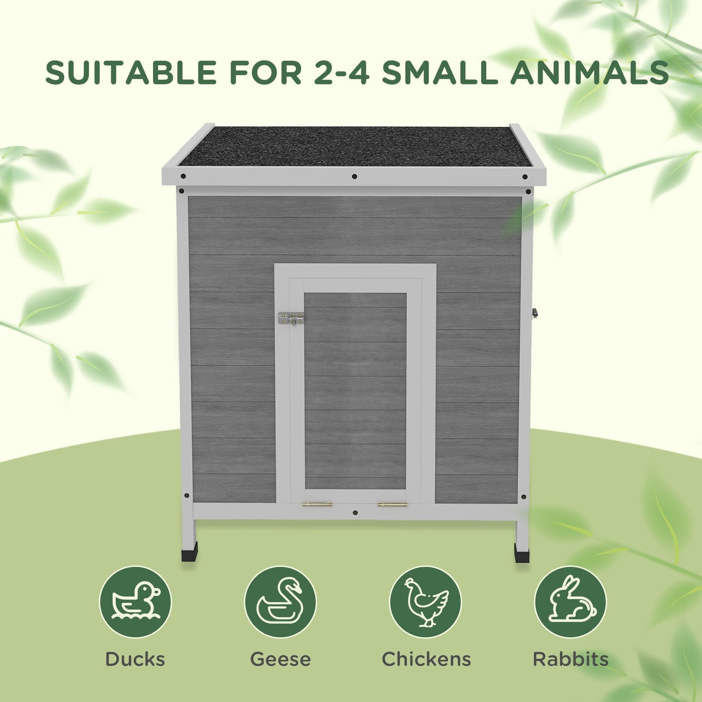 PawHut Duck Coop, Wooden Chicken House Rabbit Hutch with Openable Roof, Removable Floor, Double Doors, Ramp, Duck House for 2-4 Chickens, Geese, 25" x 32" x 30"