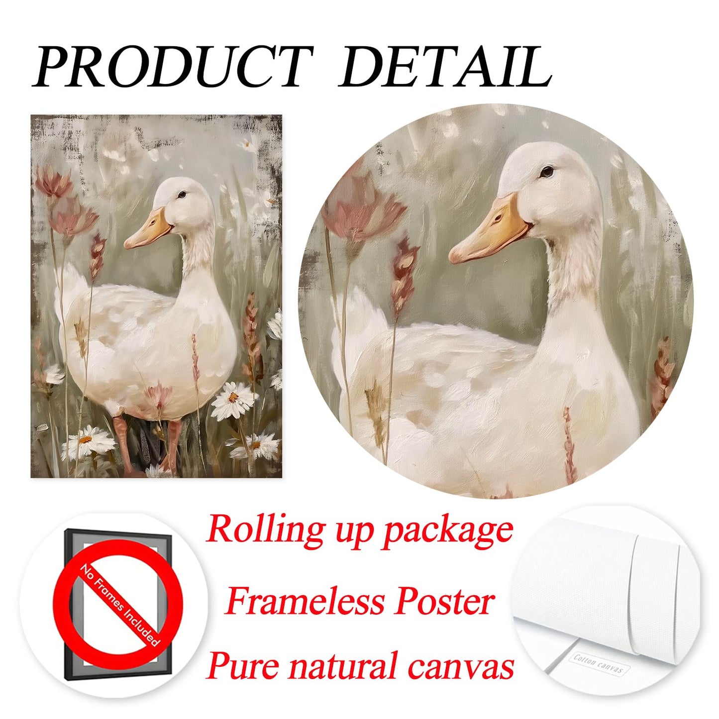 Vintage Goose Painting Farmhouse Duck Pictures Rustic Animal Canvas Wall Art Cute Goose Poster Vintage Nursery Artwork Flower Animal Wall Art Retro Duck Painting Cute Farmhouse Print 16x24in No Frame