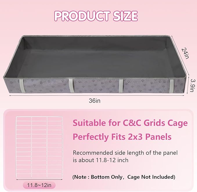 Waterproof Guinea Pig Cage Liner,Washable Tarp Bottom Base,Cage Liners for Small Animals,Hamster Chinchilla Hedgehog Ferret Rabbit. (Dark Grey-Paw, 24" X 36")