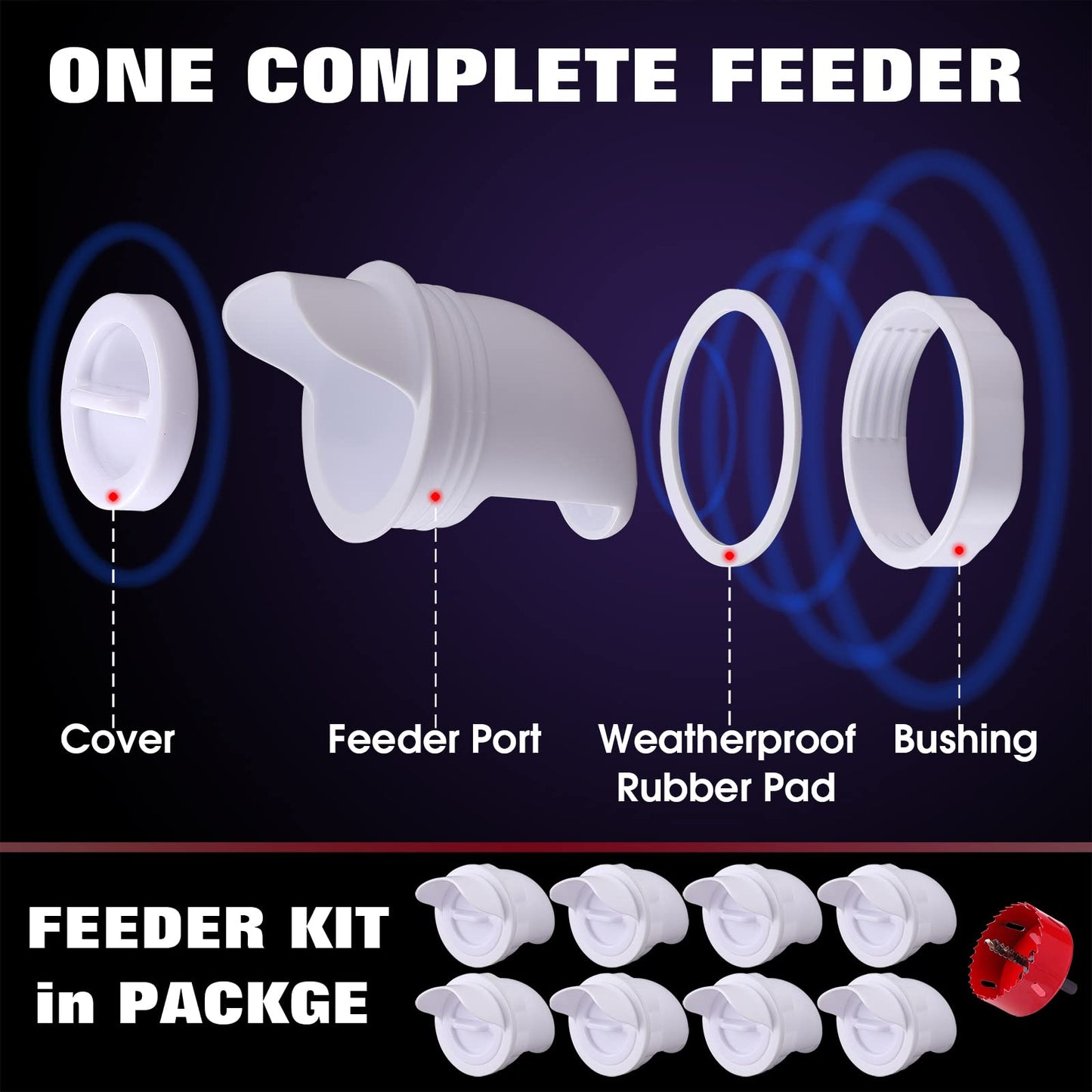 DIY No Waste Chicken Feeder Kit,8 Ports with Covers,Automatic Poultry Feeder for Barrel Bucket Bin Tub,Feeding Chicken Ducks,BPA Free