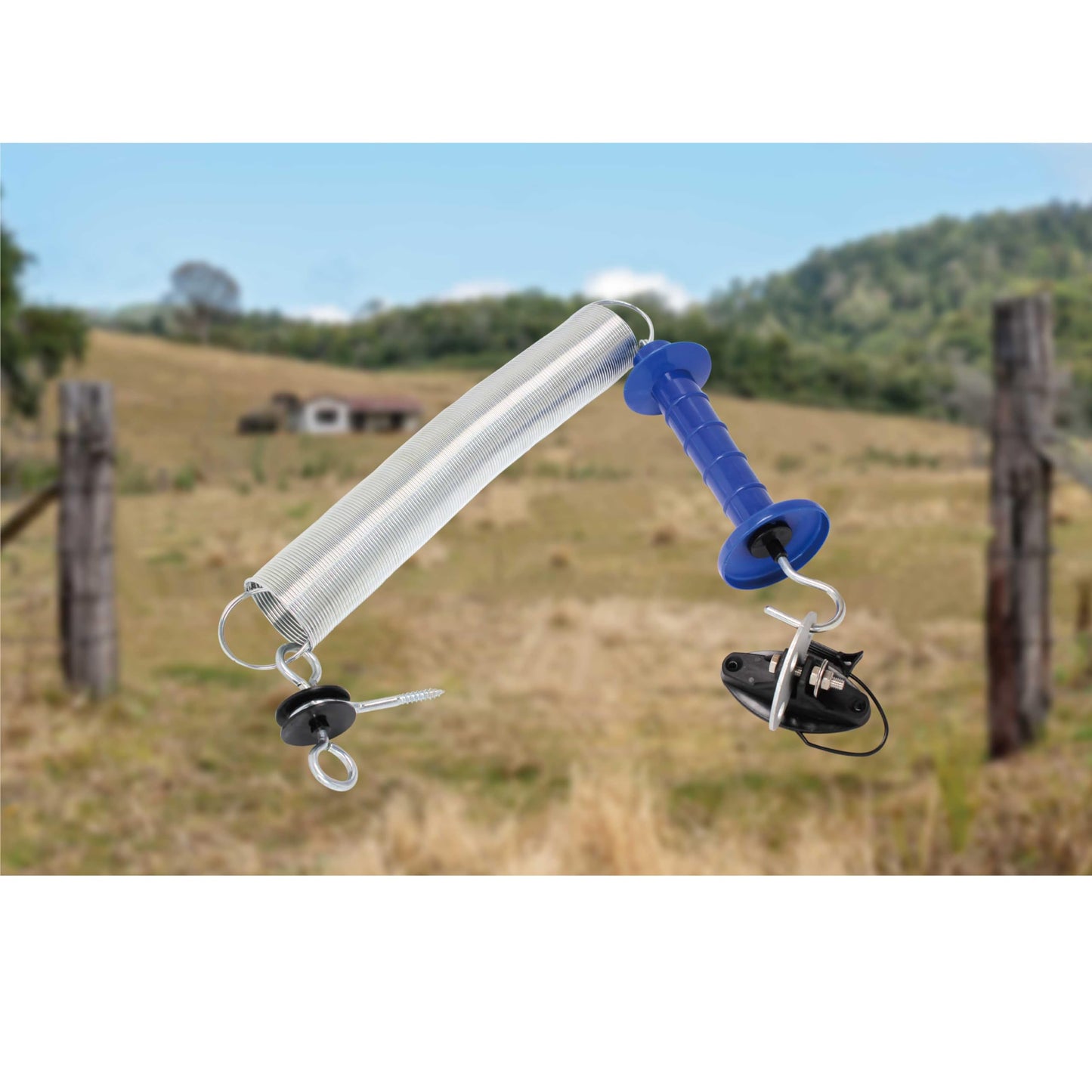 5 Pack Electric Fence Gate Kit, with Spring Gate Handle, 2 Anchor Insulators and 19.69-Feet Tension Big Spring，for Electric Fence Gate Livestock Fence Agricultural Fencing and Pasture