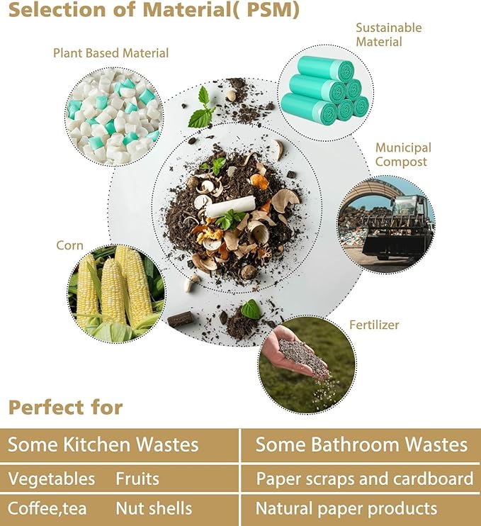 AYOTEE 3 Gallon Trash Bags with Drawstring, Biodegradable 2.6 Gallon Compostable Garbage Bags (125 Counts), Compostable Small Trash Bag,Small Garbage Bag for Bathroom，Bedroom, Kitchen