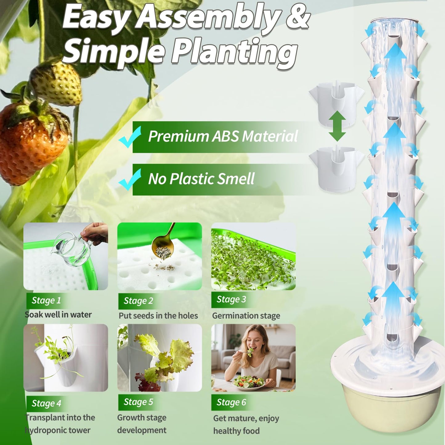 Lifello Tall Hydroponics Growing System Tower, 9 Layers 36 Plant Spots Hydroponics Growing System Kit Tower, Vertical Hydroponic Tower for Indoor & Outdoor, Space-Saving