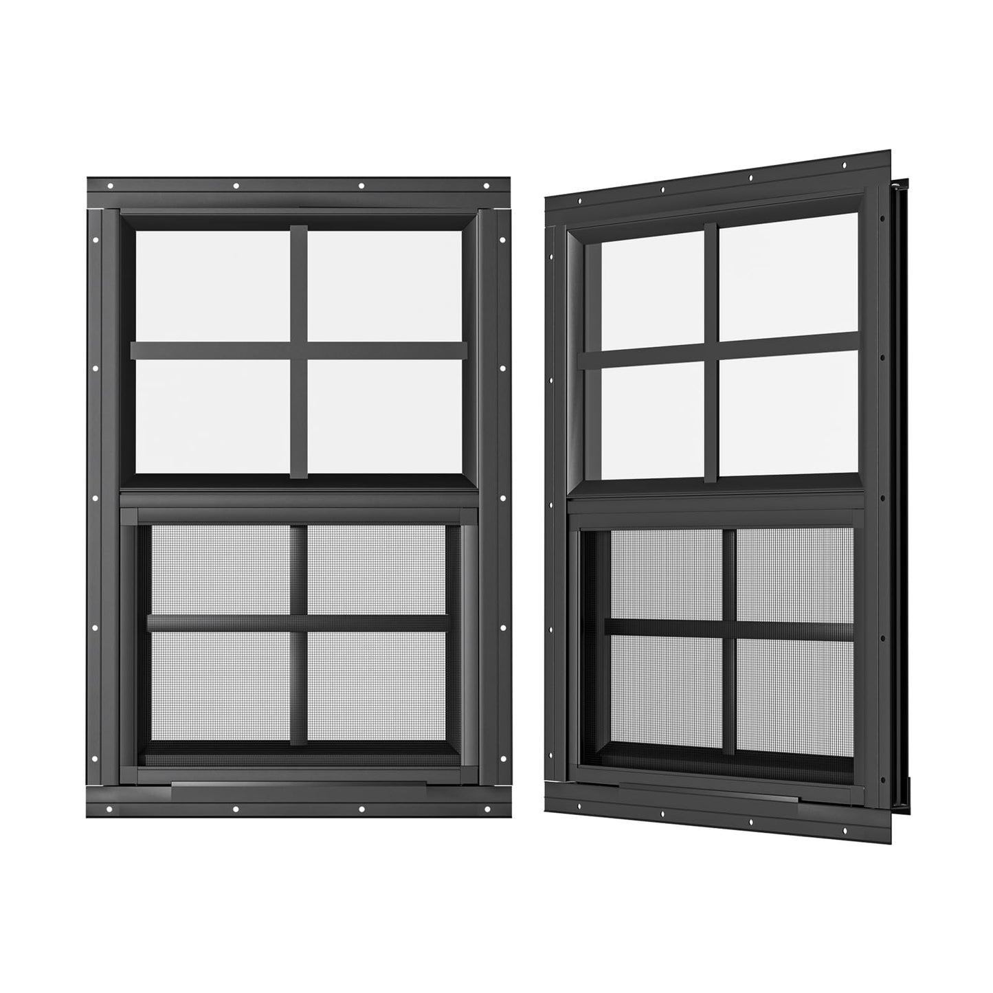 WRISIN 2 Pack Shed Windows 24" W x 36" H Flush Mount, Black Household Windows for Playhouses, Barns, Chicken Coop