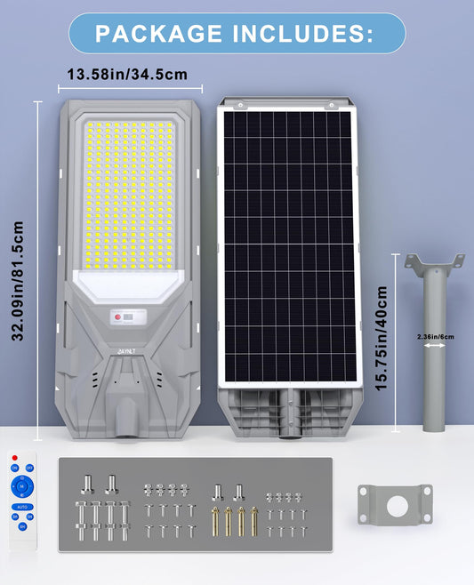 JAYNLT X-12000W Solar Street Lights,6500K Commercial Parking Lot Light Dusk to Dawn,IP68 Waterproof Flood Security Street Lights Motion Sensor for PlayCourt,Farm