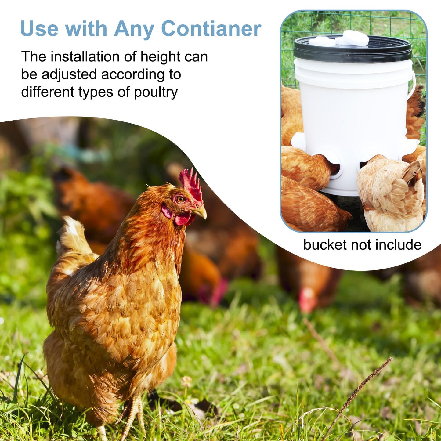 Chicken Feeder No Waste Automatic Poultry Feeder Ports Chicken Feeders and Waterer Set Chicken Feeder Kit 8 Chicken Water Cups with 8 auto Chicken Feeders Ports
