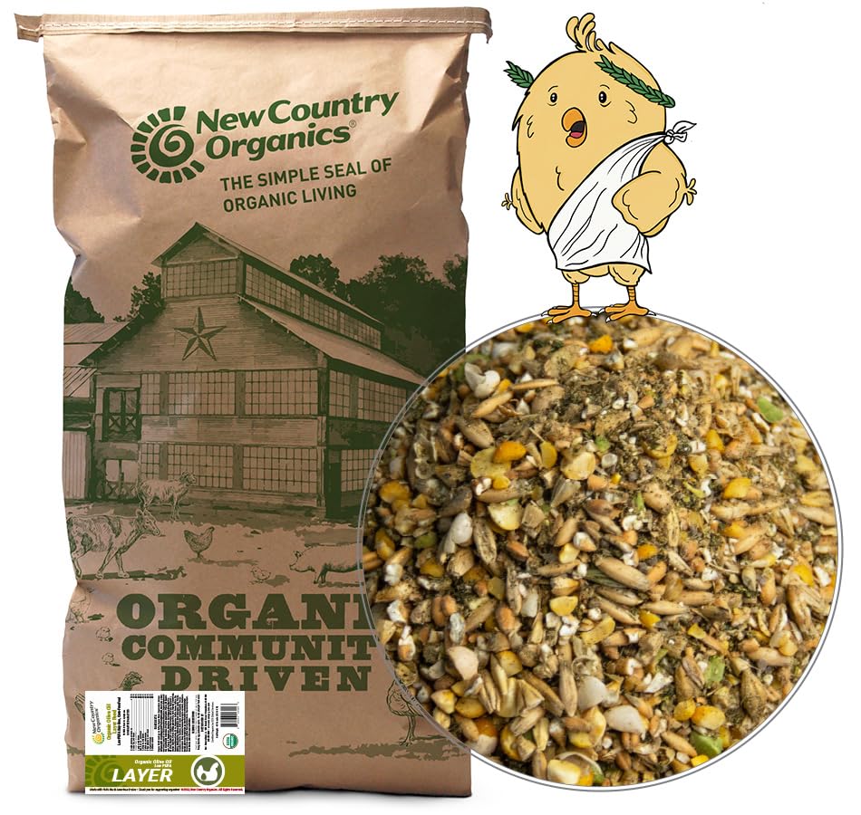 New Country Organics I Organic Olive Oil Layer Feed for Laying Hens | Corn-Free, Soy-Free | 17% Protein | High Omega-3 Chicken Feed | Organic Chicken Layer Food for Healthy Eggs & Hens | 40 lbs