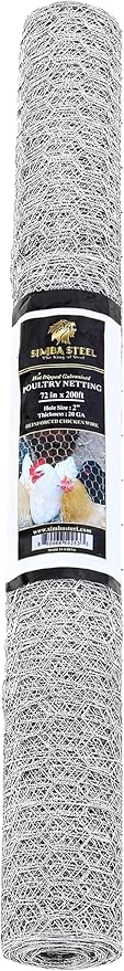 Chicken Wire 72 in x 200 FT x 2” Mesh x 20GA | Poultry Wire Netting | Hot Dipped Galvanized | Chicken Coop, Rabbit Cage, Fence Barrier (72 x 200 x 2)