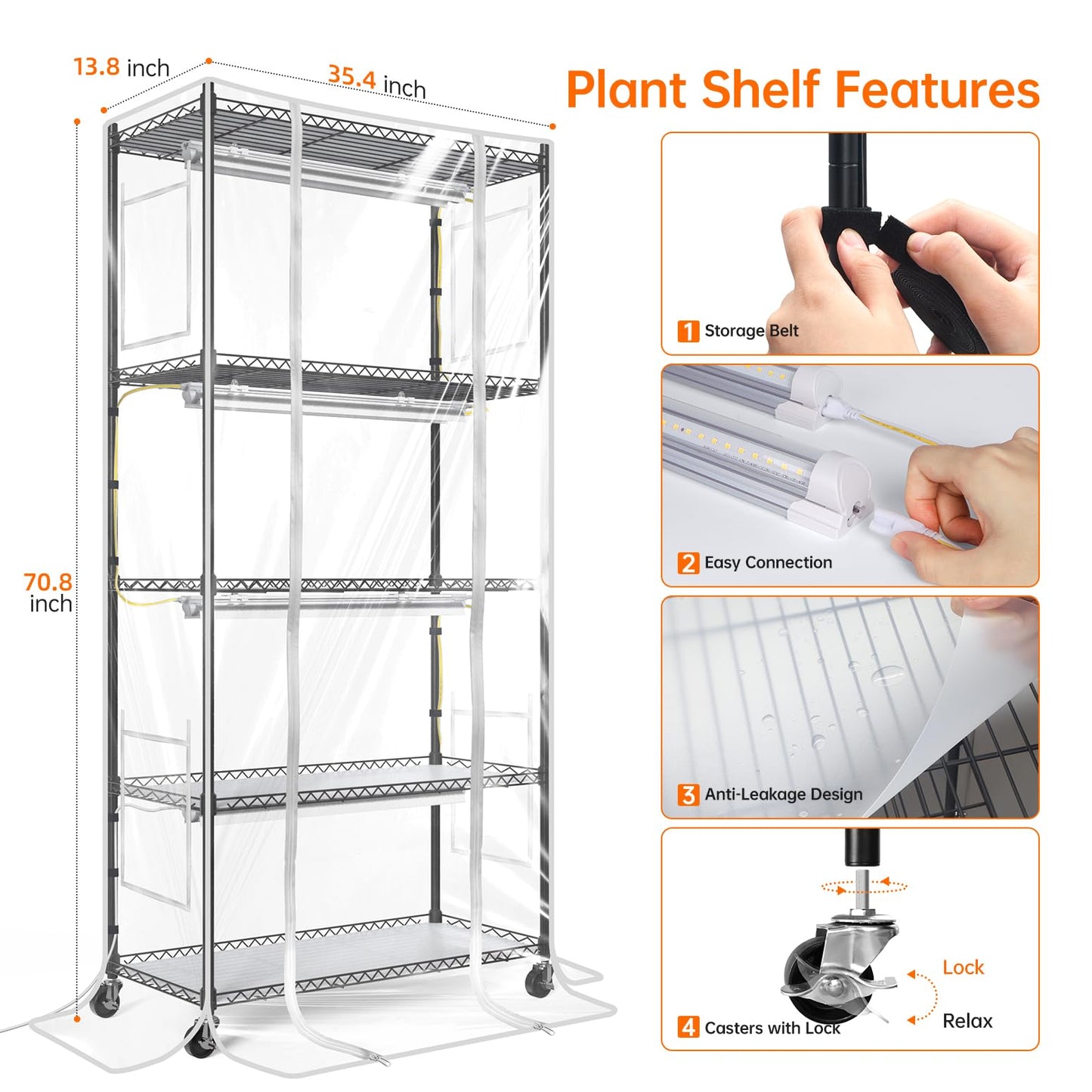 Bstrip Indoor Greenhouse with Grow Light, Mini Green house with 4 Pack T8 Full Spectrum Plant Lights with Timer, Plant Shelf with Tent for Indoor Plant, Seed Starting, Seed Tray, 29.5"x13.8"x59"