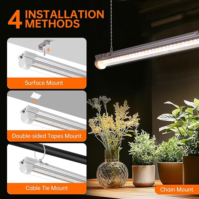 Bstrip T8 Grow Light, 1.4FT 108W (6 x 18W) Plant Lights for Indoor Growing, Full Spectrum with 660nm Red LEDs, 3467K, Ideal for Indoor Plants, Greenhouse, Linkable Design with On/Off Switch, 6-Pack