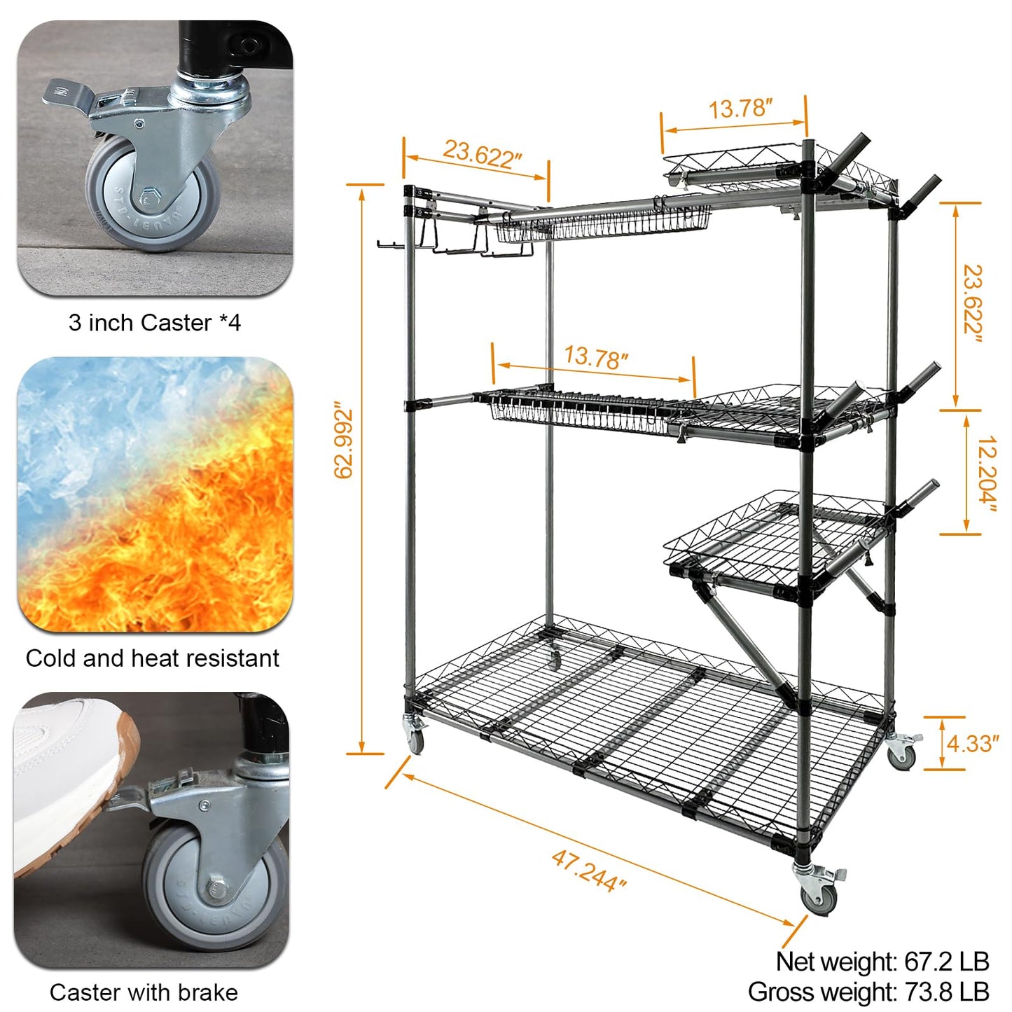 QTJH BIG Garden Tool Organizer with Wheels - Rolling Storage Rack - Multifunctional Cart