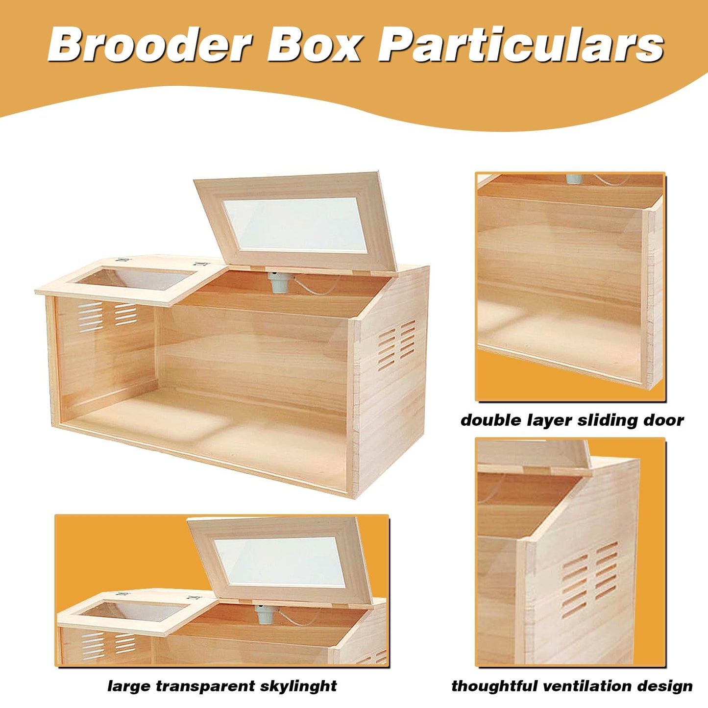 Solid Wood Chicken Brooder Box with Lighting Kit & Thermometer - Indoor Brooding for 25 Chicks (32x16x16) - Ideal for Chickens, Ducks, Quails, Hamsters & Lizards