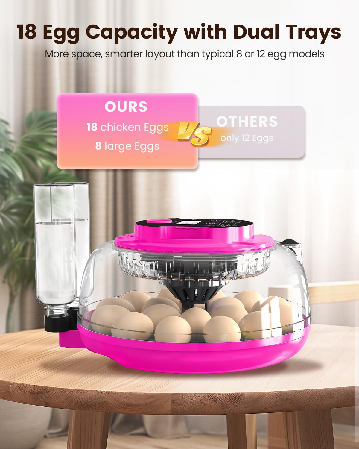 Incubator for Hatching Eggs, 18 Eggs Capacity, Incubators with Egg Candler, Automatic Egg Turner, Temperature & Humidity Control, Full Viewing for Chicken, Duck, Quail, Goose, Parrot, Pigeon