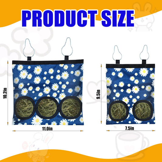 2 Pcs Rabbit Hay Feeder Bag, Hanging Hay Feeder for Small Pets - Guinea Pigs, Rabbits, Chinchillas, Hamsters - Washable Bunny Hay Bag with 2&3-Hole Design (Daisy)