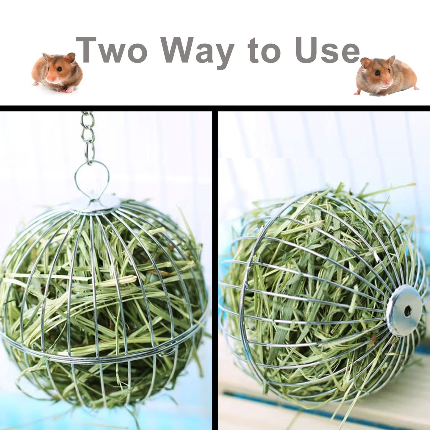 Tfwadmx Rabbit Hay Feeder, Grass Play Hay Ball Chew Toy Stainless Steel Food and Grass Frame Bowls, Small Animals Hay Manger Dispenser for Hamsters Gerbils Chinchillas Guinea Pigs