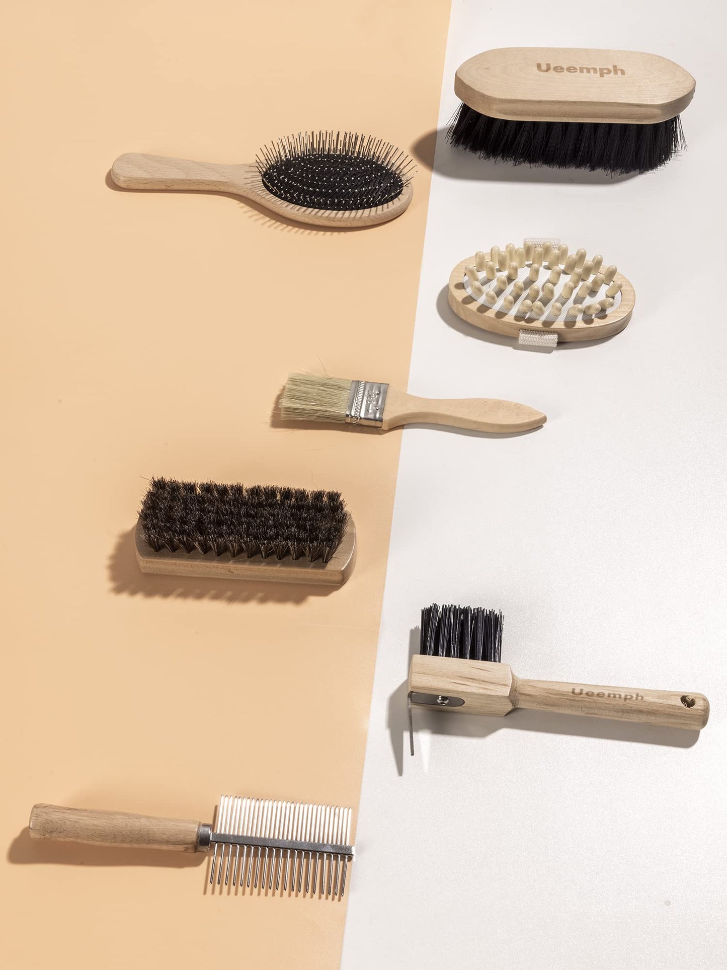 Ueemph Horse Grooming Kit (12-Piece): Brushes, Storage Bag, Sweat Scraper, Mane Comb, Grooming Gloves, Horse Gift for Girls (Black)