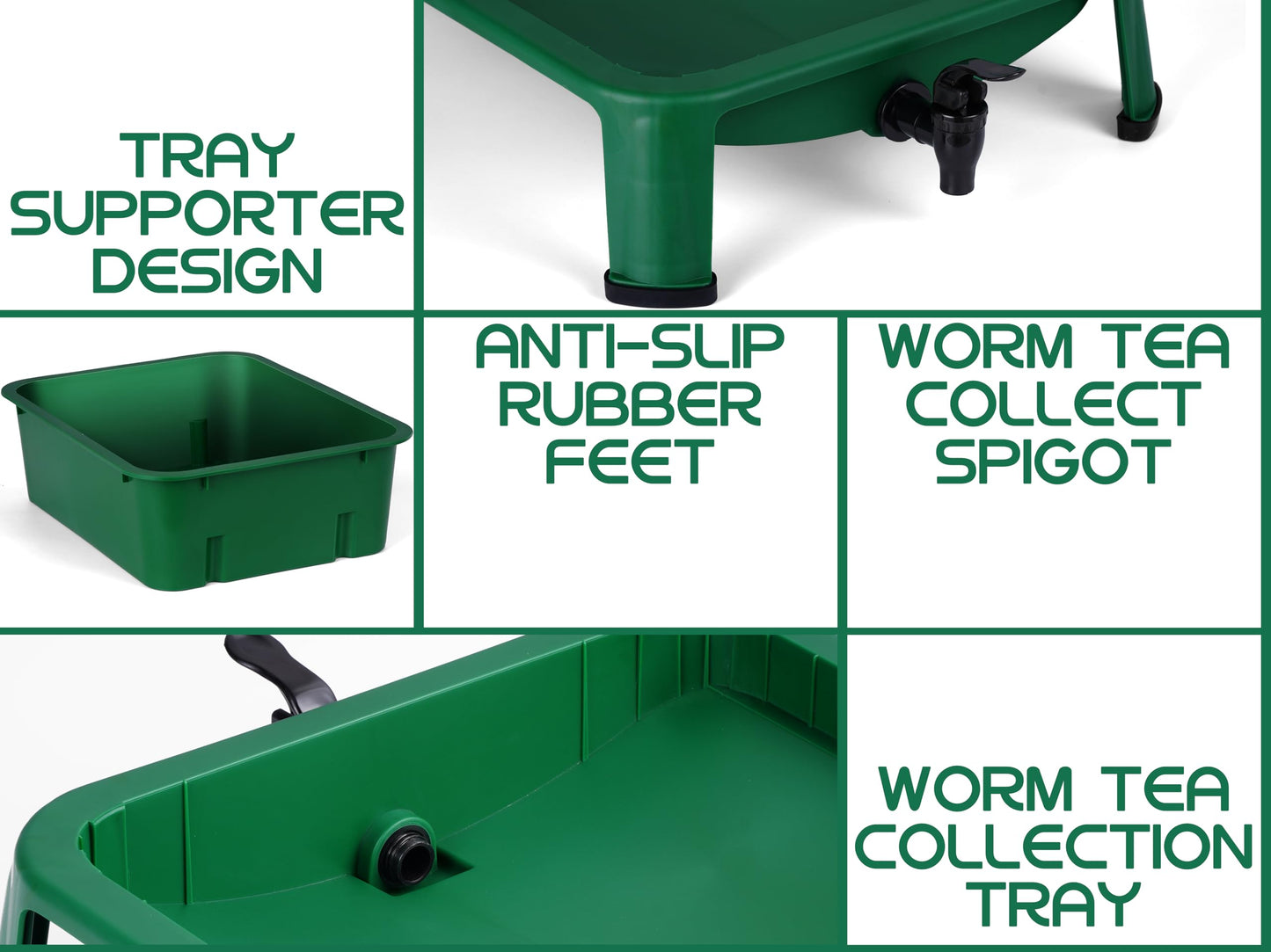 Blütezeit 5-Tray Worm Compost Bin, 53QT Worm Composter Indoor & Outdoor, Worm Farm Starter Kit for Vermicomposting, Recycling Food Waste (Green)