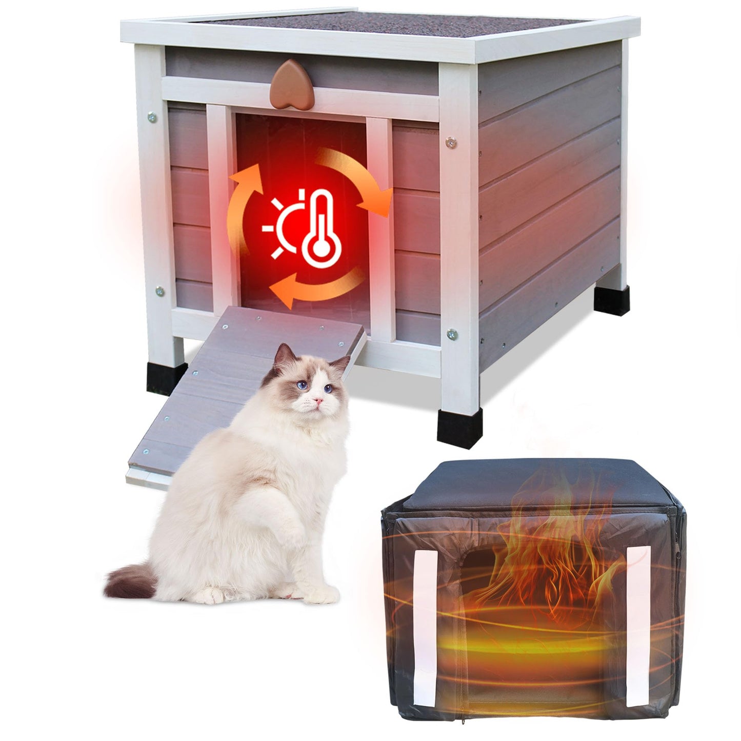 Rockever Outdoor Cat House, Insulated Outdoor Cat House with Warm Liner for Winter, Weatherproof Rabbit Hutch Bunny Cage, Wooden Outside Shelter for Feral Cats, Rabbits