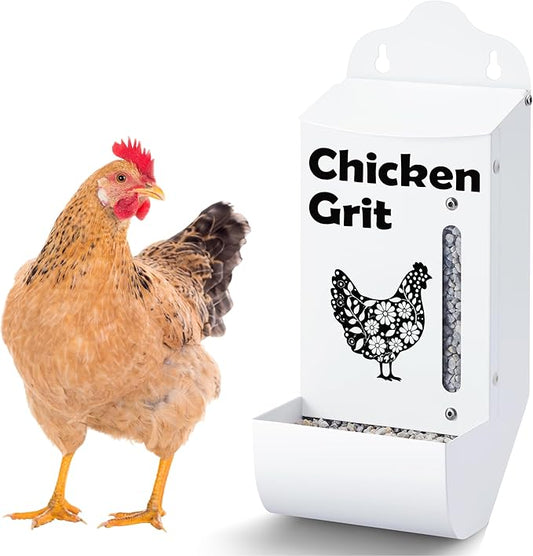 CluckRoots Chicken Grit Feeder, Spill‑Proof Weather-Resistant Heavy-Duty Design, Galvanized Metal Holder for Poultry Grit Gravel Supplement, Chickens Coop Accessories Backyard Chicken Lover Gifts