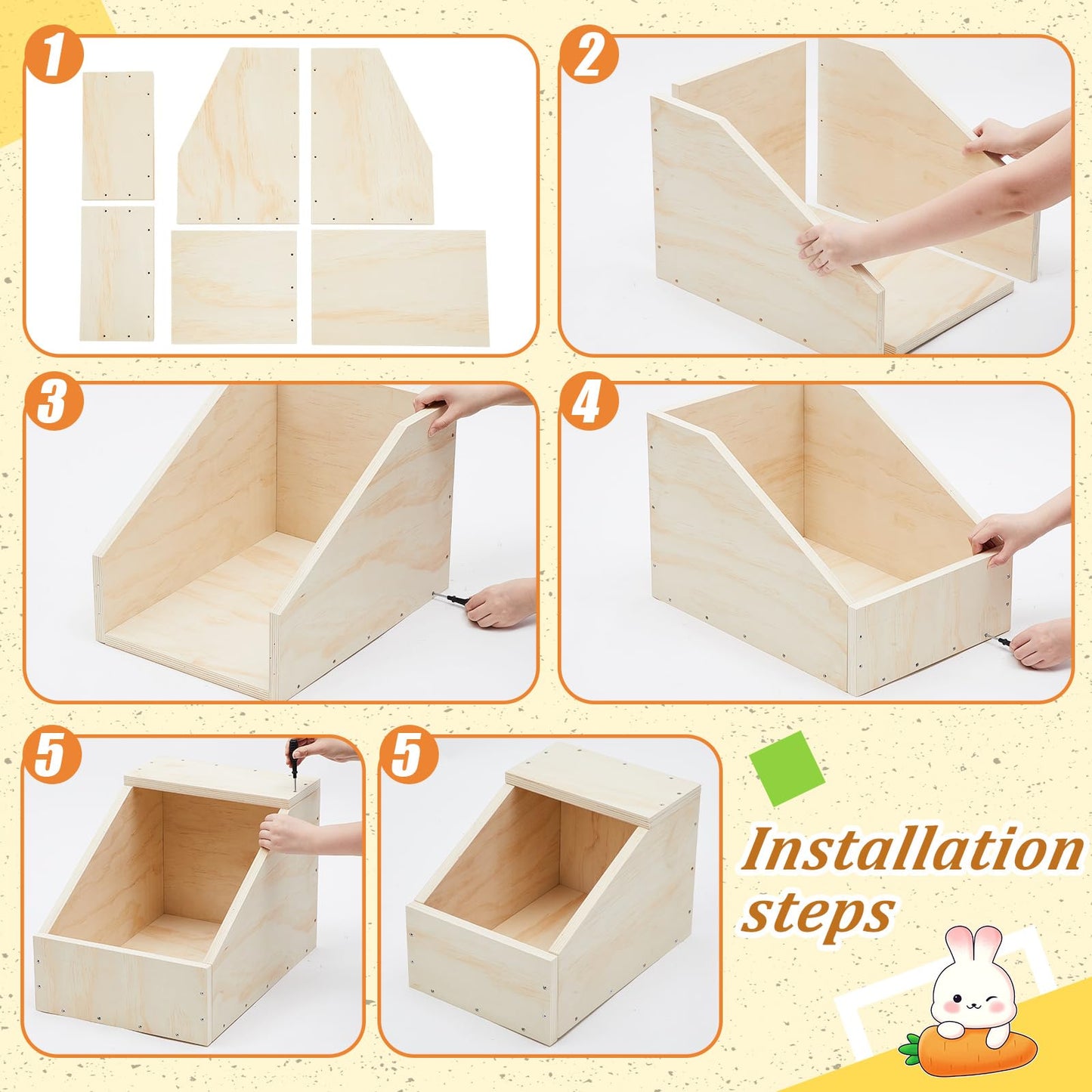 Maxcheck 2 Pack Wood Rabbit Nesting Box, 16x16x11 Inch Wooden Hutch Hideout for Breeding, Natural Burrow Den Alternative for Rabbits & Small Animals