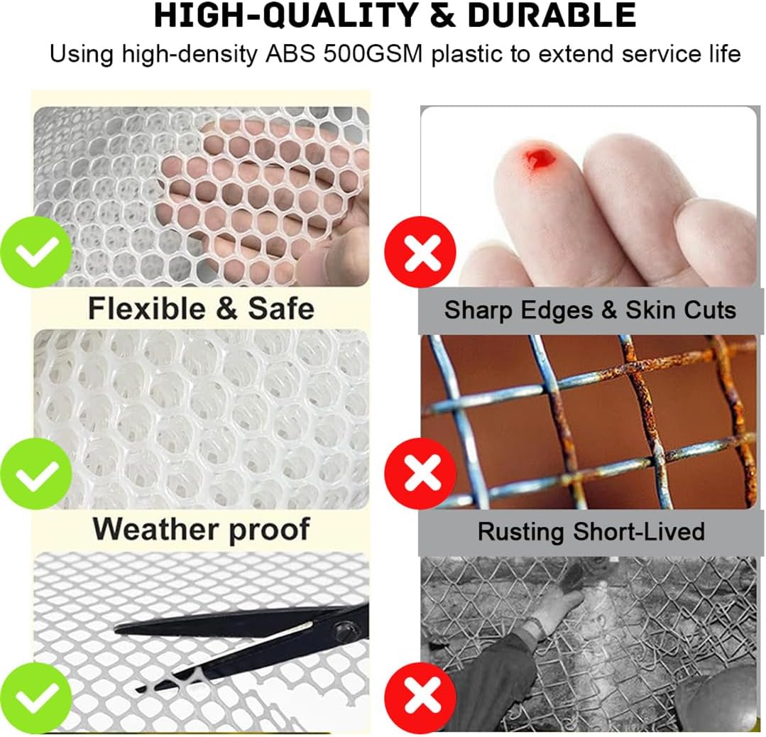 Plastic Chicken Wire Fence Mesh Poultry Fencing 15.7IN x 20FT Plastic Mesh with 25 Twist Ties Hexagonal Chicken Wire Frame Floral Netting for Gardening