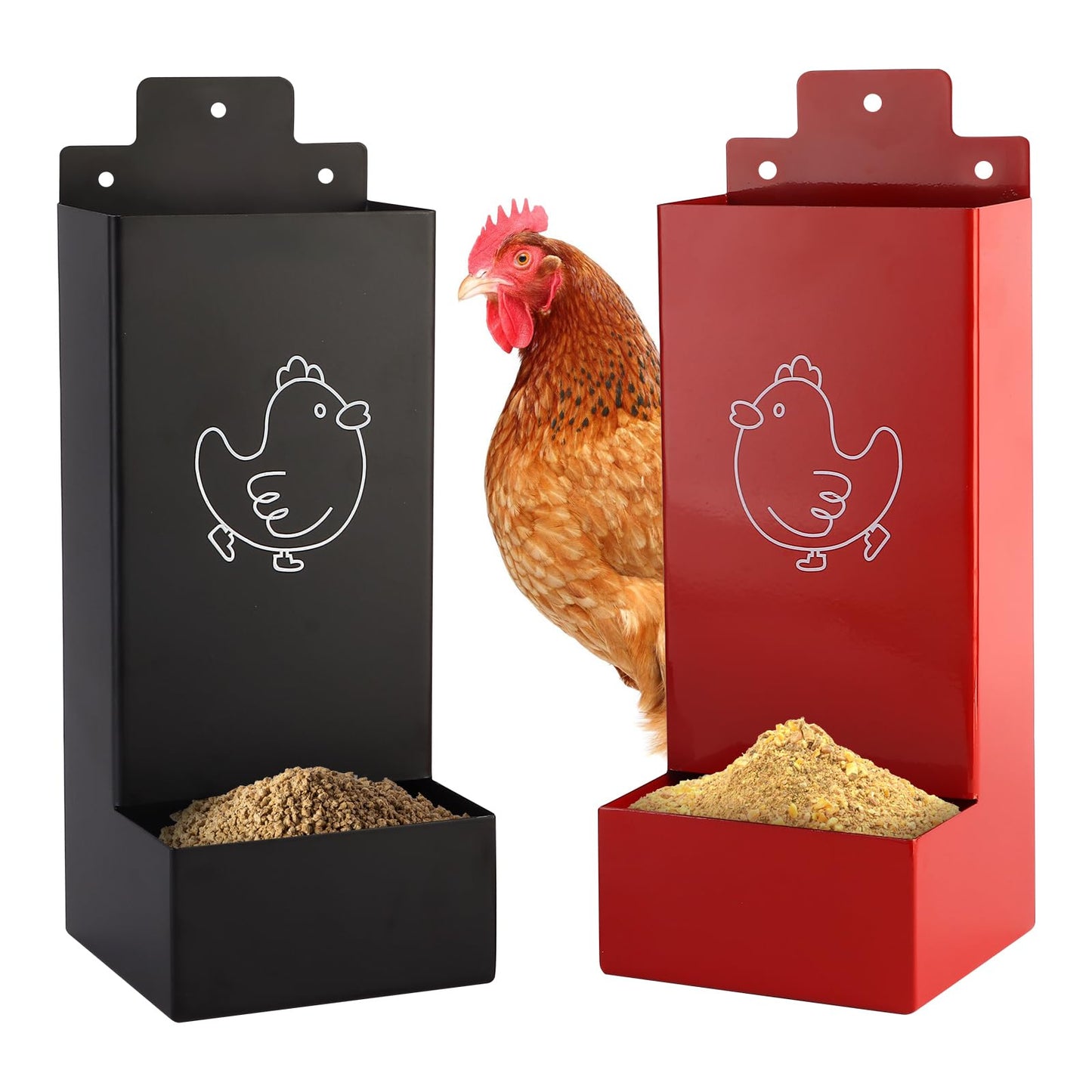 Automatic Chicken Grit Feeder,2 Pack Metal Hanging Chicken and Poultry Feeder,No-Waste Design,Easy to Install and Clean,Ideal for 5-6 Chickens