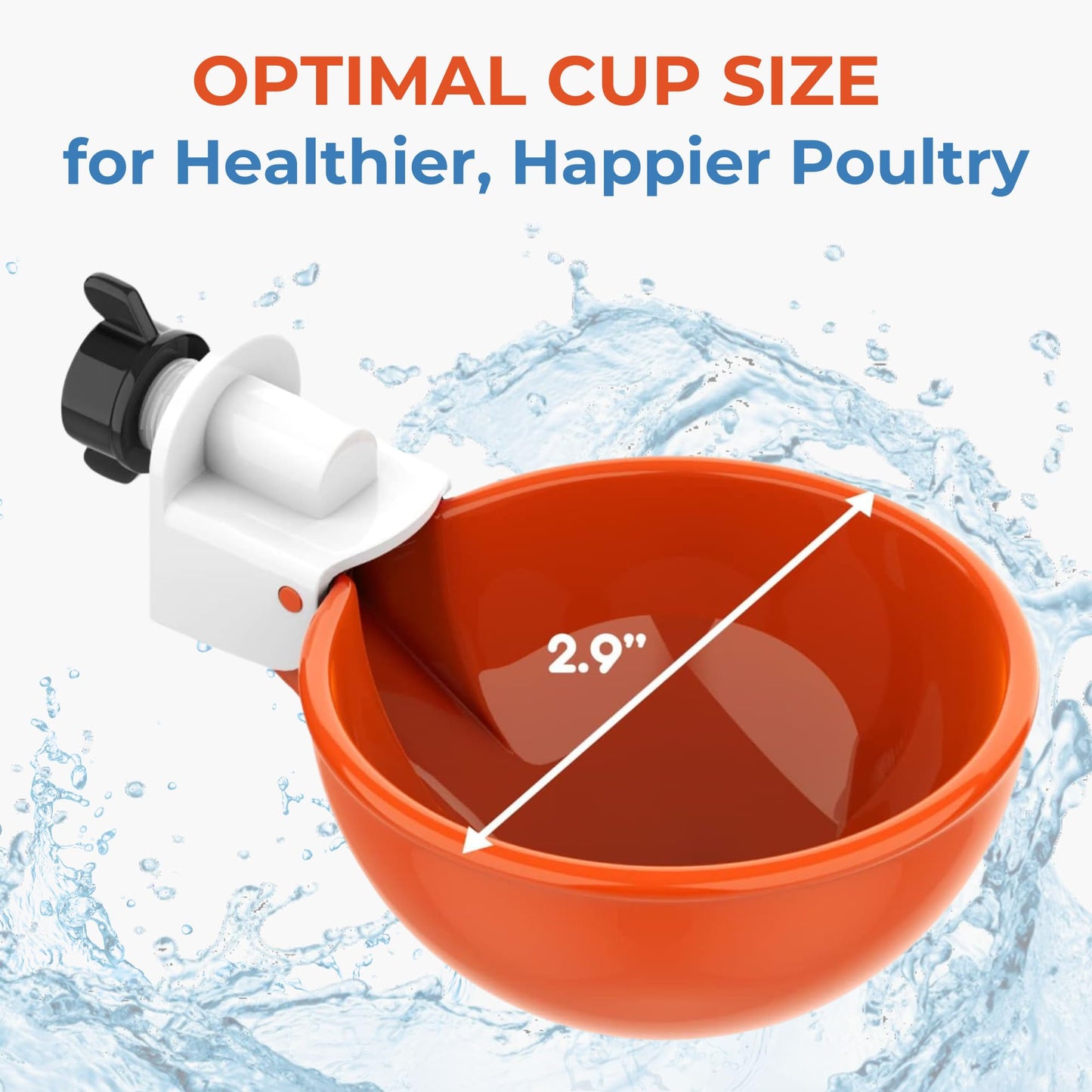 Lil'Clucker Large Automatic Chicken Waterer Cups | Chicken Water Feeder Suitable for Chicks, Duck, Goose, Turkey and Bunny | Poultry Water Feeder Kit (Orange, 5-Pack)
