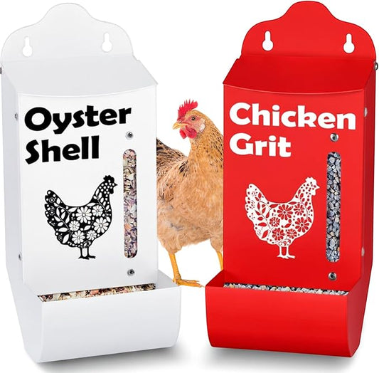 Chicken Gifts - Grit and Oyster Shell Feeder for Laying Hens, No‑Mess Outdoor‑Ready Heavy-Duty, Automatic Chicken Feeder w/Viewing Window, Cute Chicken Coop Accessories for Chickens Lovers