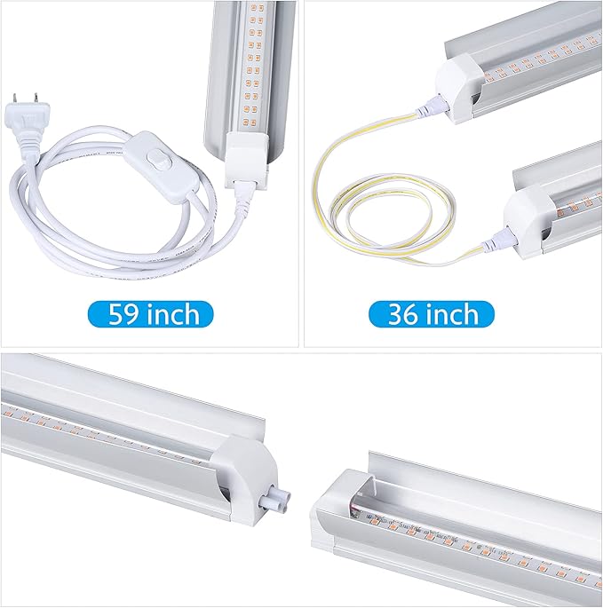 Grow Light, 2ft T8,150W(6 x 25W, 900W Equivalent), Super Bright, Full Spectrum Sunlight Plant Light, LED Grow Light Strips, Grow Light Bulbs for Indoor Plants,Greenhouse,6-Pack