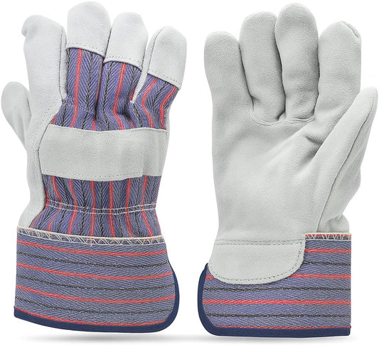 5015 60 Pair Pack Leather palm work gloves cowhide leather suede finish, single or double palm, 100% Leather and 100% Cotton Back, Grey