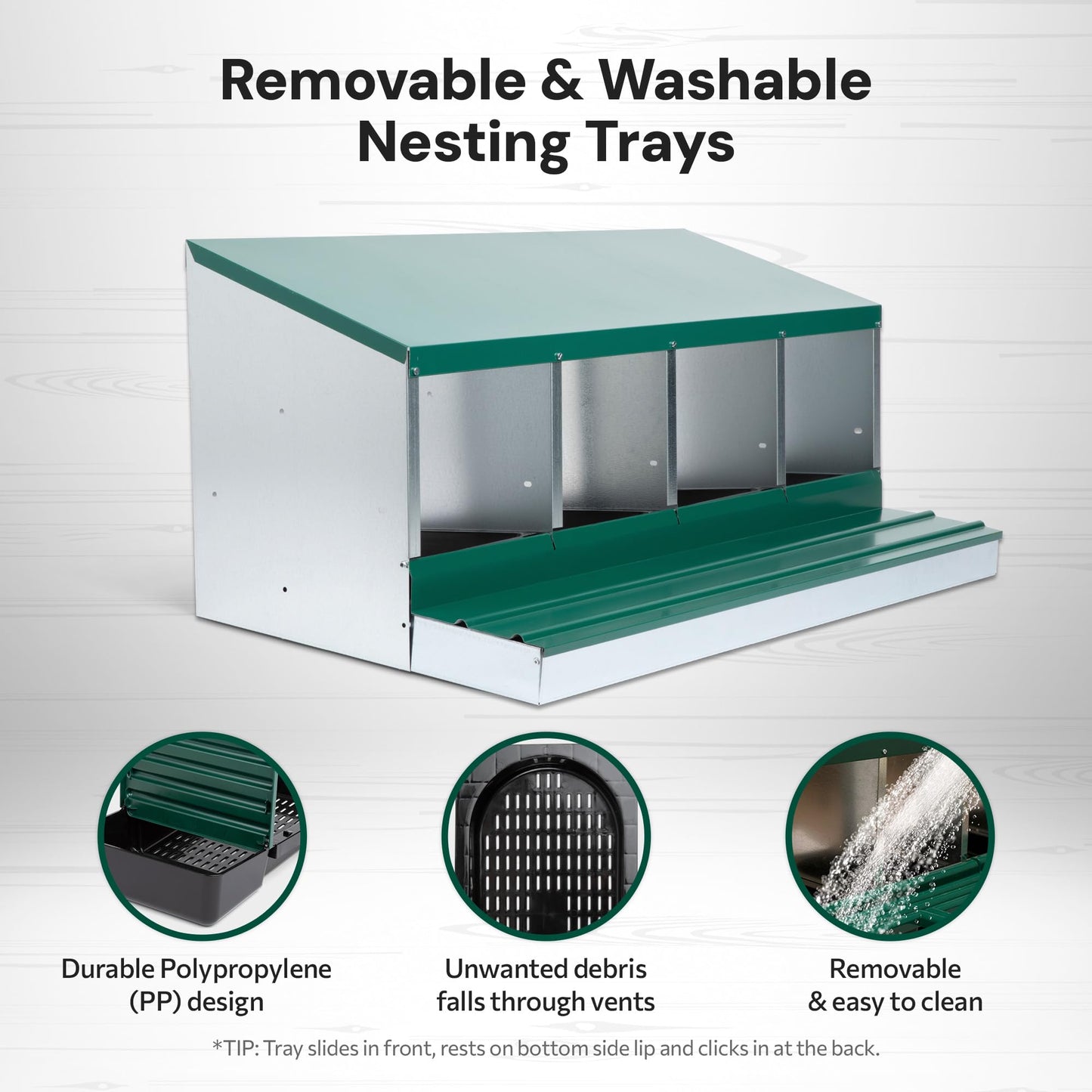Homestead Essentials Deluxe Metal 4 Compartment, Forward Rollout & Rollaway, Hen & Chicken Nesting Box with Universal Easy Access Protective Egg Laying Collection Lid