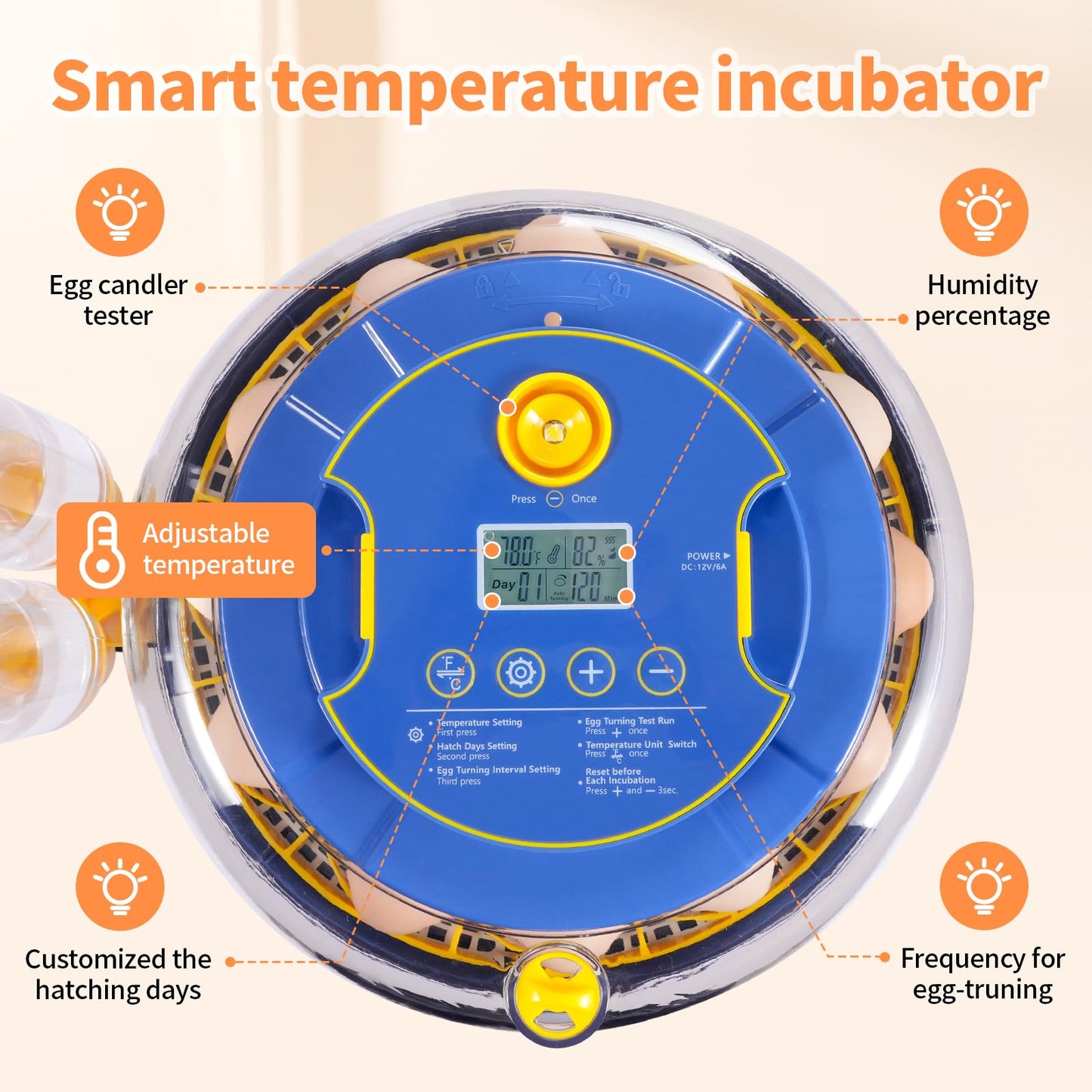 GOORY 18 Egg Incubator with Automatic Temperature & Humidity Control - 360° Observation Window, Digital Display, Auto-Turning - High Hatch Rate for Chicken Ducks Quail Birds