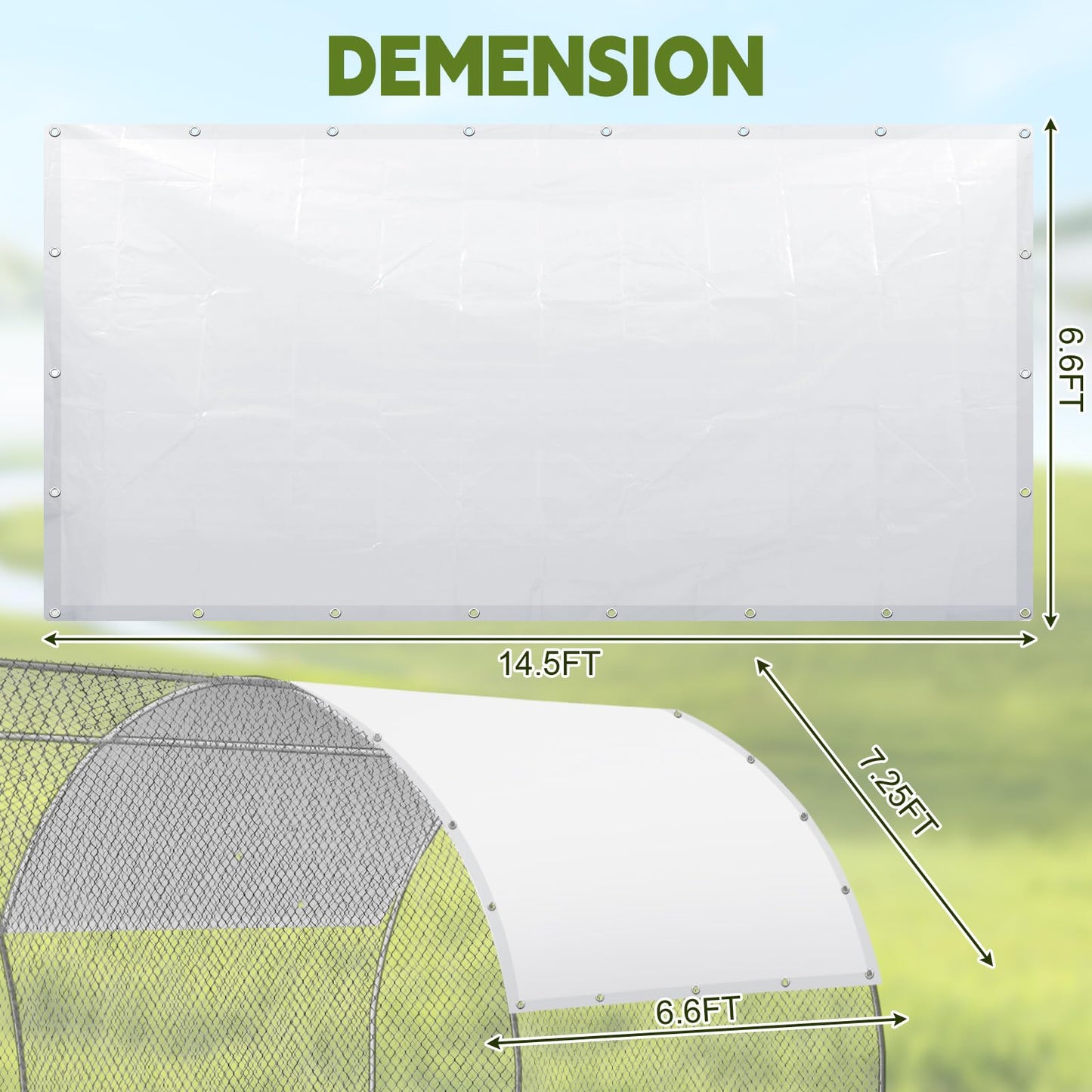 VitalCozy 2 Pcs Chicken Coop Cover Waterproof 14.5 x 6.6 ft Chicken Run Cover Coop Tarp Accessories for Winter with 50 Pcs Ball Bungees Cords for Outdoor (White)
