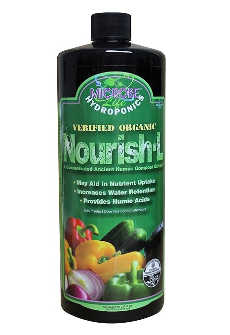 MICROBE LIFE HYDROPONICS Nourish-L Liquid Fertilizer, Stimulator to Enhance Plant Nutrient Absorption for Fruits & Vegetables, Use with Any Feeding Systems Including Hydroponics or Soil, 32 Ounces