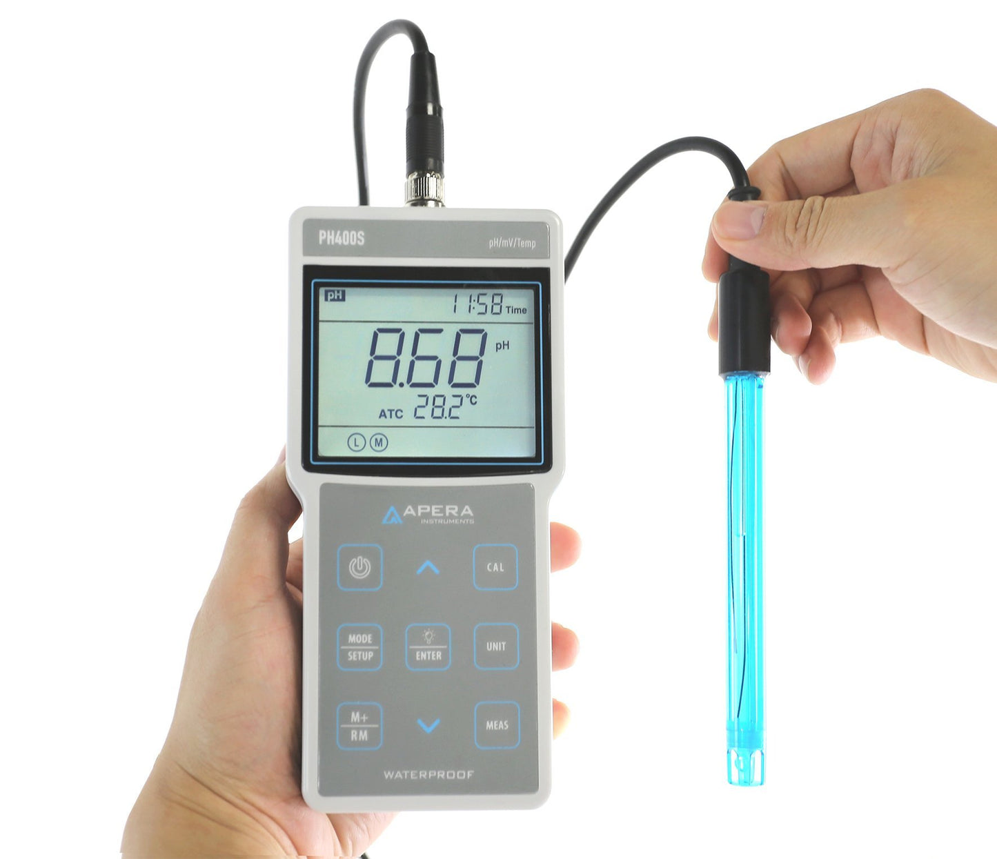 Apera Instruments AI421 PH400S Portable Ph Meter Kit, 0.01 Ph Accuracy, -2.00 to 19.99 pH Range, GLP Data Management (500 Groups of Data Storage), USB Data Output, 1.3" Height, 3.4" Wide, 7" Length