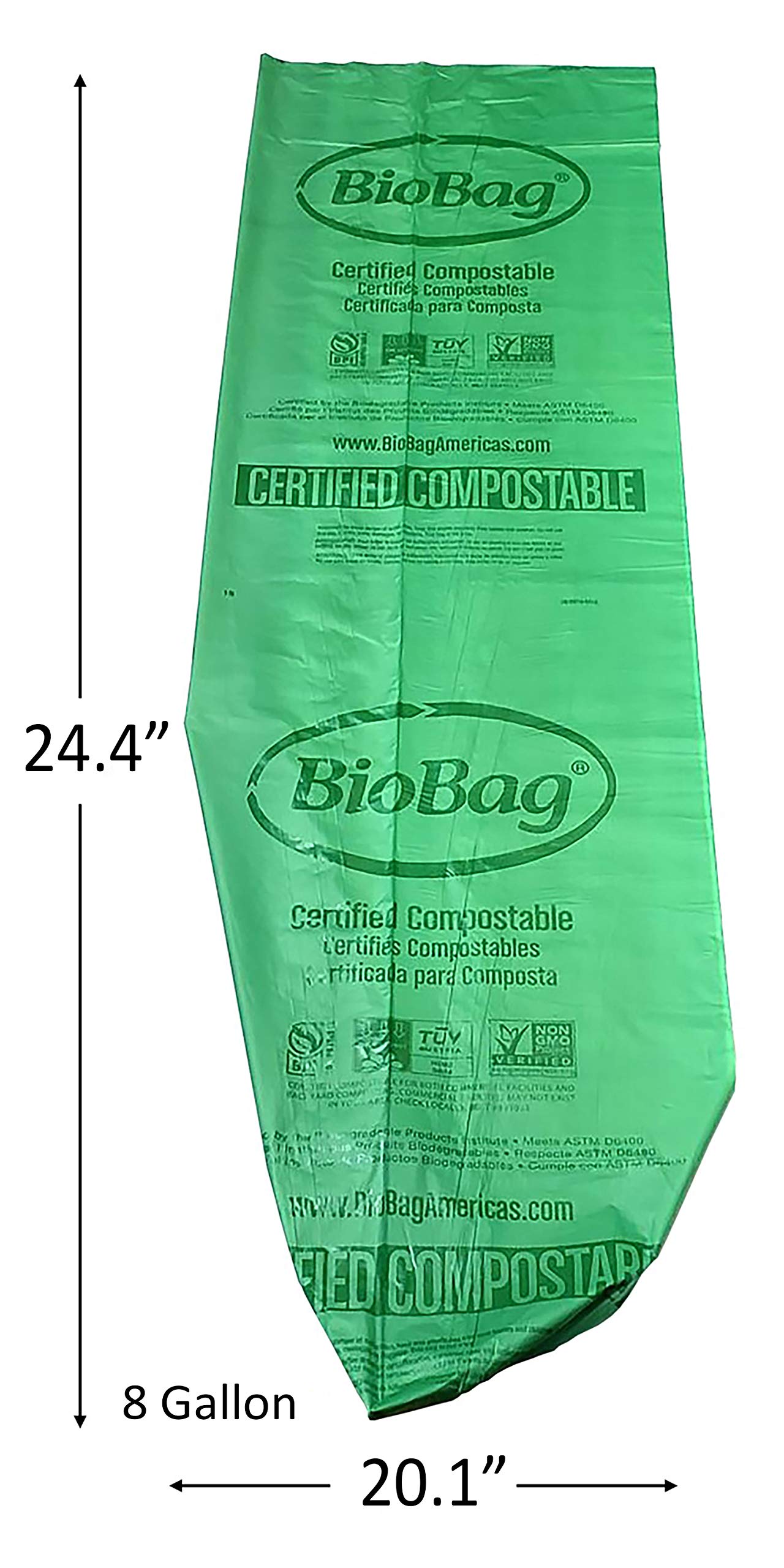 BioBag (USA) The Original Compostable Bag, 8 Gallon, 500 Count, 100% Certified Compostable Trash Bag Liners for Food Waste, Extra Strong and Durable