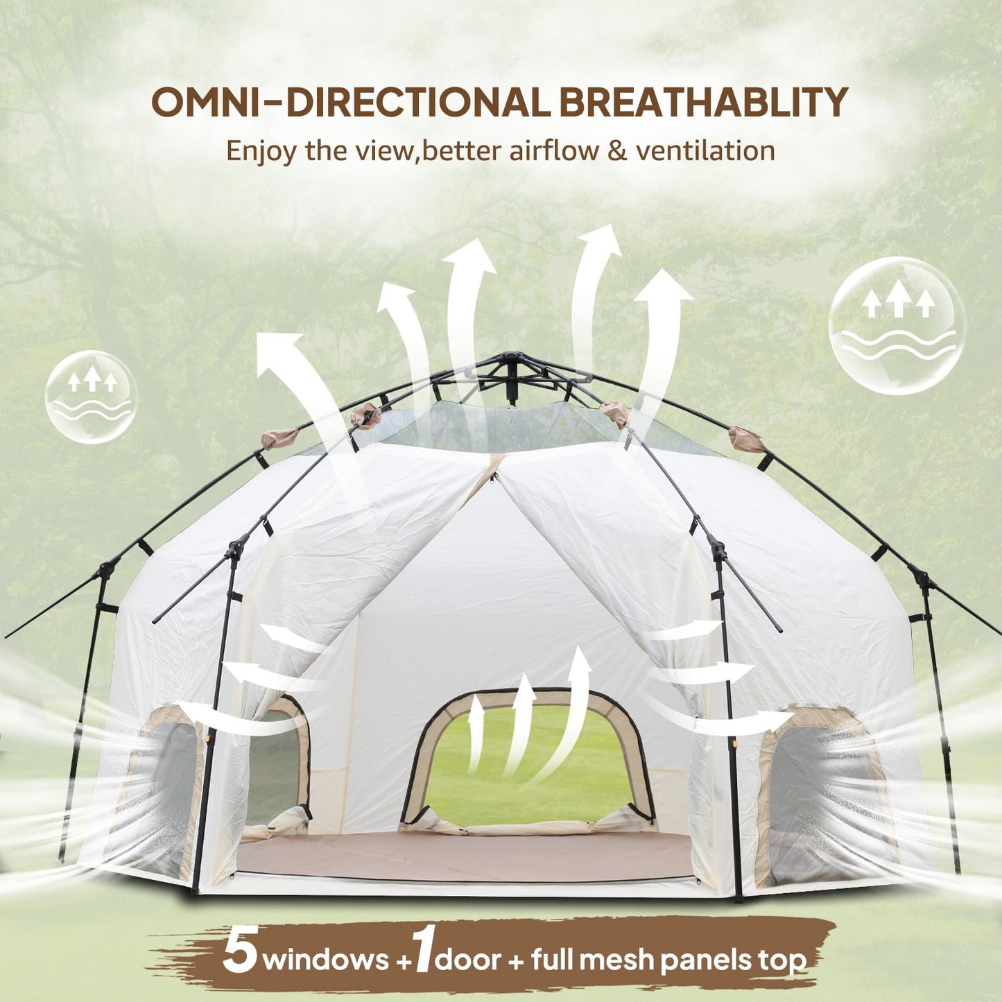 Chihee Camping Tents Pop-Up Stand-up Tent, Family Cabin Tent with Awning Porch 3-Person Outdoor Shelter with Screen Room Large Capacity, Waterproof and Windproof, Easy Setup,Traveling Hiking Picnic
