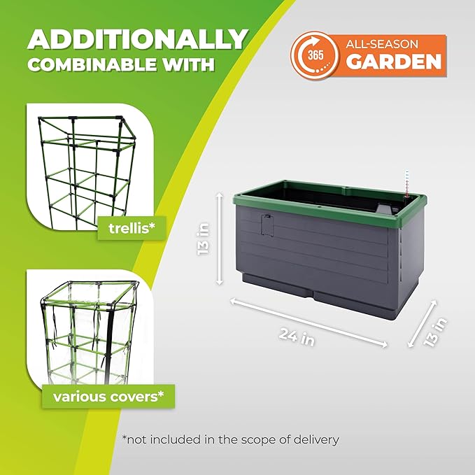 Bio Green Raised Garden Bed City Jungle | 8.98 gal | 13“ x 24“ x 13“ | Including Water Tank | Self-Watering Planter Box | Ideal for Balcony/Terrace