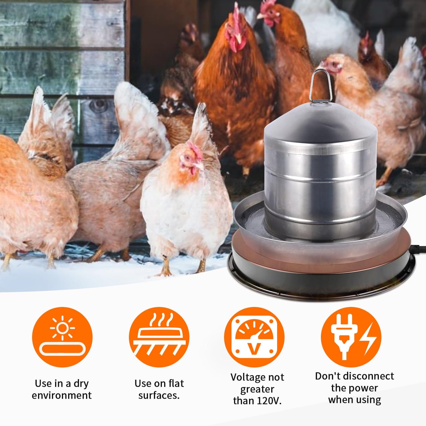 Chicken Water Heater for Winter, 110Watt Thermostat Heated Poultry Waterer Base with 9.8ft Power Cord，Suitable for Poultry Waterer (Black, 11INCH-2PACK)