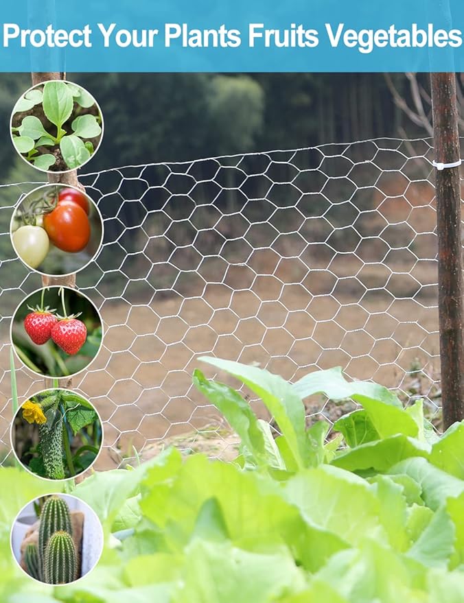 TOYPOPOR Chicken Wire 16in x 66ft(40cm x 20m), Outdoor Anti-Rust Hexagonal Galvanized Chicken Wire Mesh Fencing to Protect Gardening Plants Vegetables Flowers Fruits from Dogs Rabbits Squirrels, 16ft