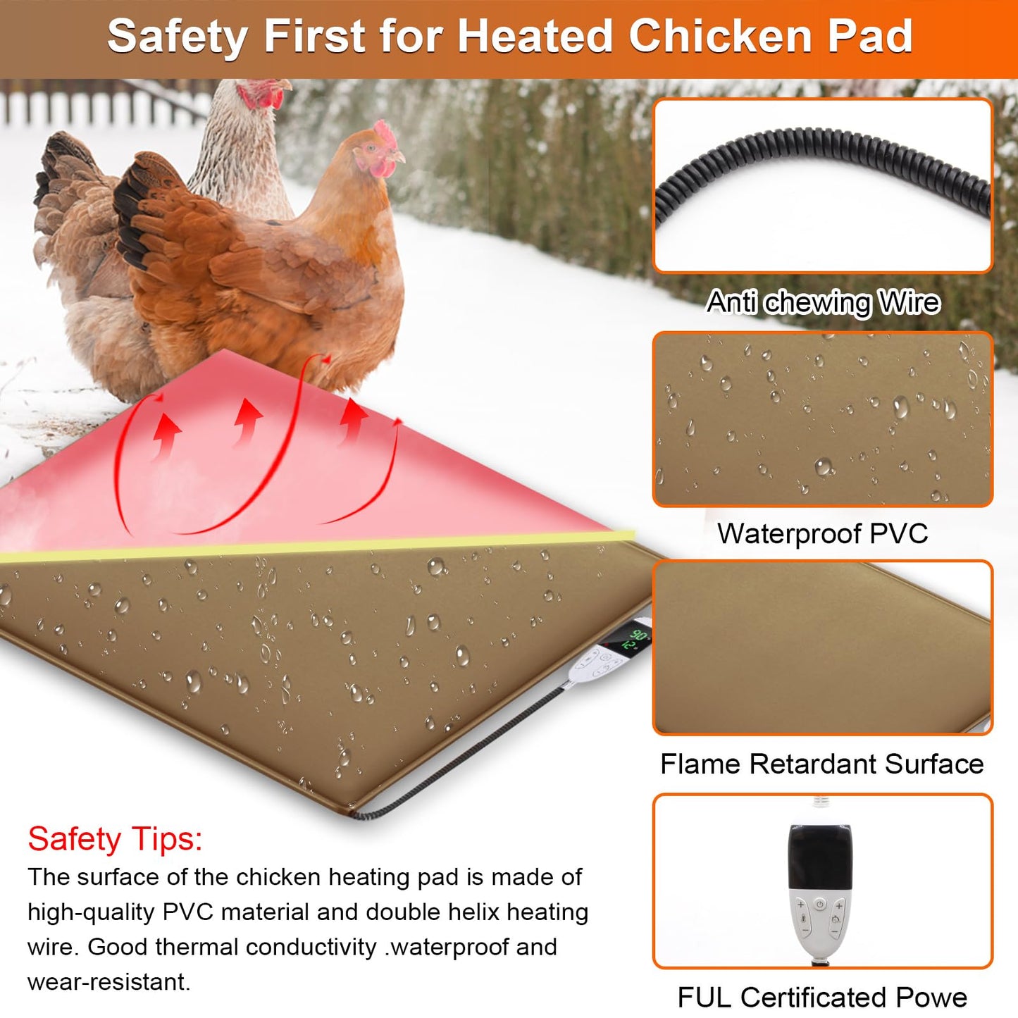WISMOIER Chicken Heating Pad Chick Brooder Pad Poultry Heated Mat Adjustable Digital Thermostat Brood Heater Warming Blanket with Timer Anti Bite Wire Warmer Bed for Small Animal 11.7 x 15.7 inch