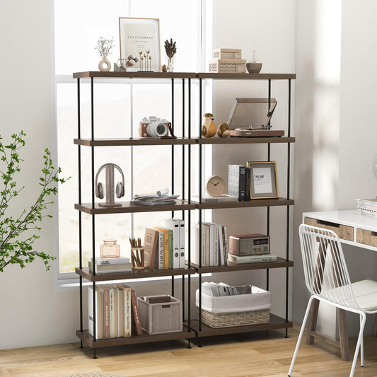 Giantex 5-Tier Open-Back Bookshelf, Freestanding Display Rack, Metal Frame Storage Shelf, Industrial Style Bookcase, Home Organizer Unit for Living Room, Bedroom, Study
