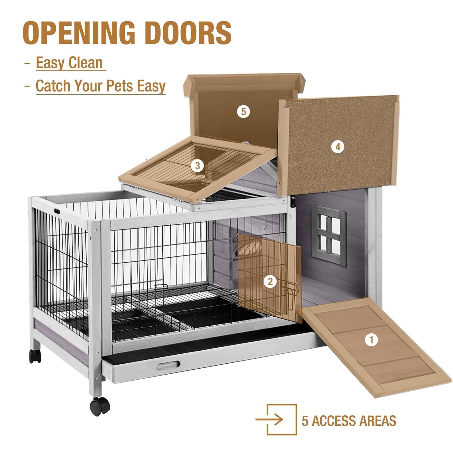 Rabbit Hutch Indoor Outdoor Rabbit Cage Bunny Cage with Run,No Leak Pull Out Tray,Wire Fence