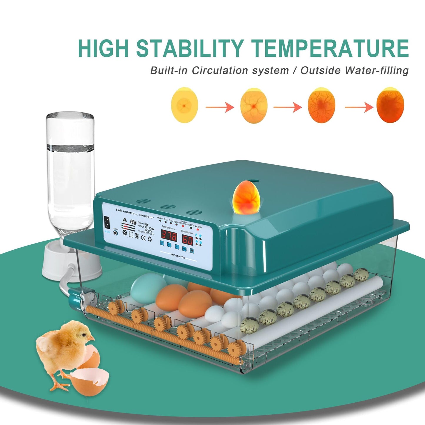 Choies 36 Egg Incubator for Hatching Eggs with Automatic Egg Turning and Humidity Control,Automatic Water Adding,360° View Incubators for Chicken Eggs,Quail,Ducks, Goose, Pigeon,Parrot Eggs