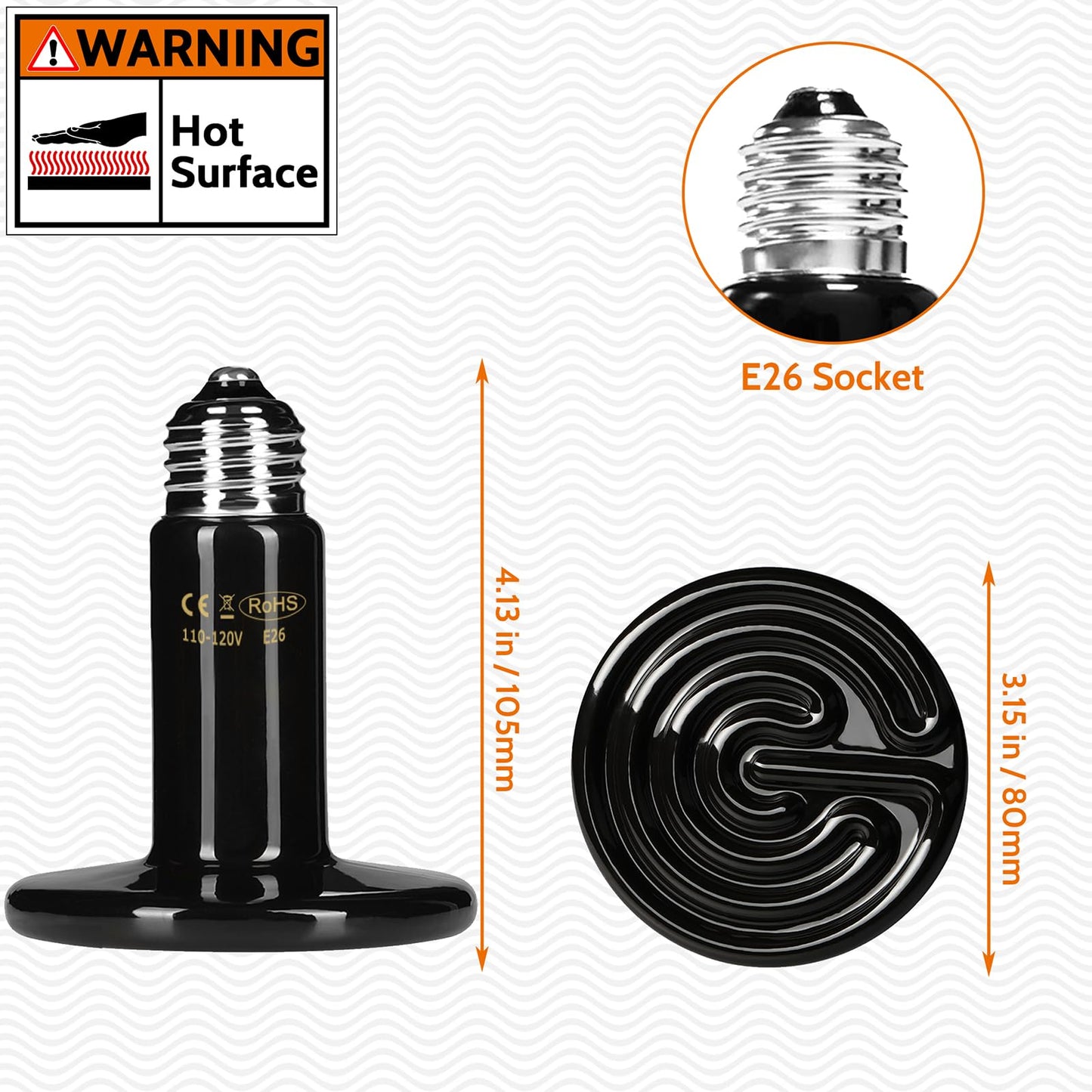 HARTOMPET 200W Ceramic Heat Emitter - Black Reptile Heat Bulb - Infrared Reptile Heat Lamp for Lizards, Amphibians, Turtles, Dogs, Cats - Ideal for Pet Heating - No Light, No Harm - ETL Listed