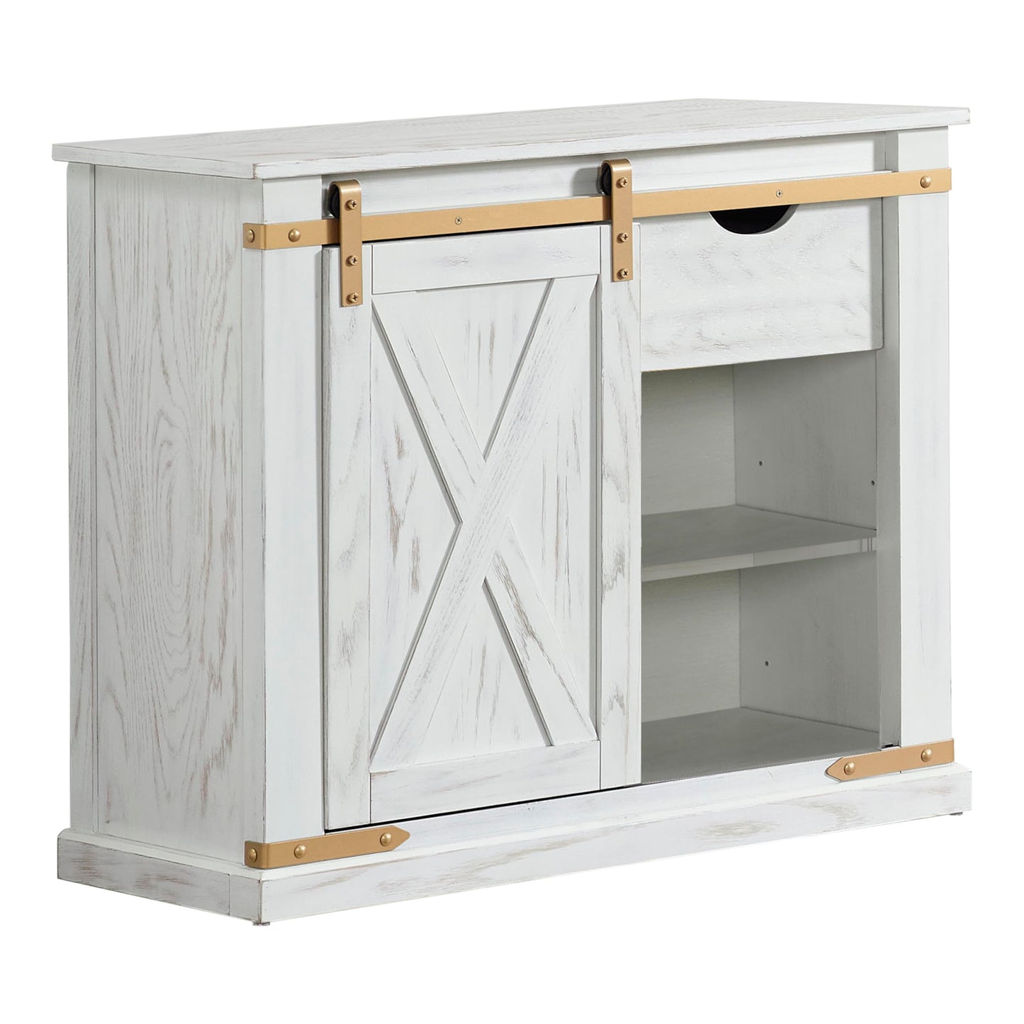 Furniture of America Canya Solid Wood Rectangle Sofa Table with Barnyard Design, Open Shelves and Pull Out Drawer, Home Décor for Living Room, Entryway, Hallway, Office, Corridor, Antique White