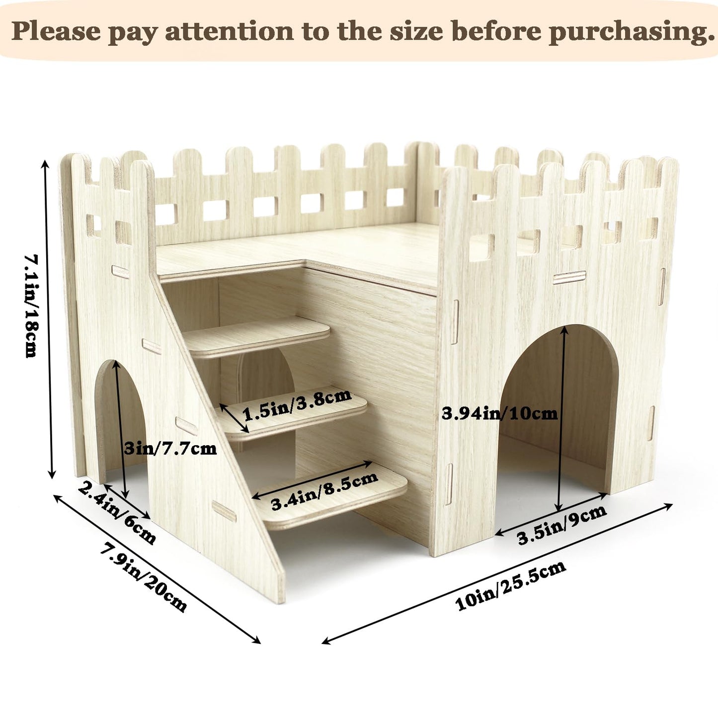 Amonk Hamster Hideout 10x8x7 inch Large Size Wooden House Wood Hut Habitats Decor with Climbing Ladder for Bunny, Chinchillas, Dwarf Rabbits, and Other Small Pet Animals