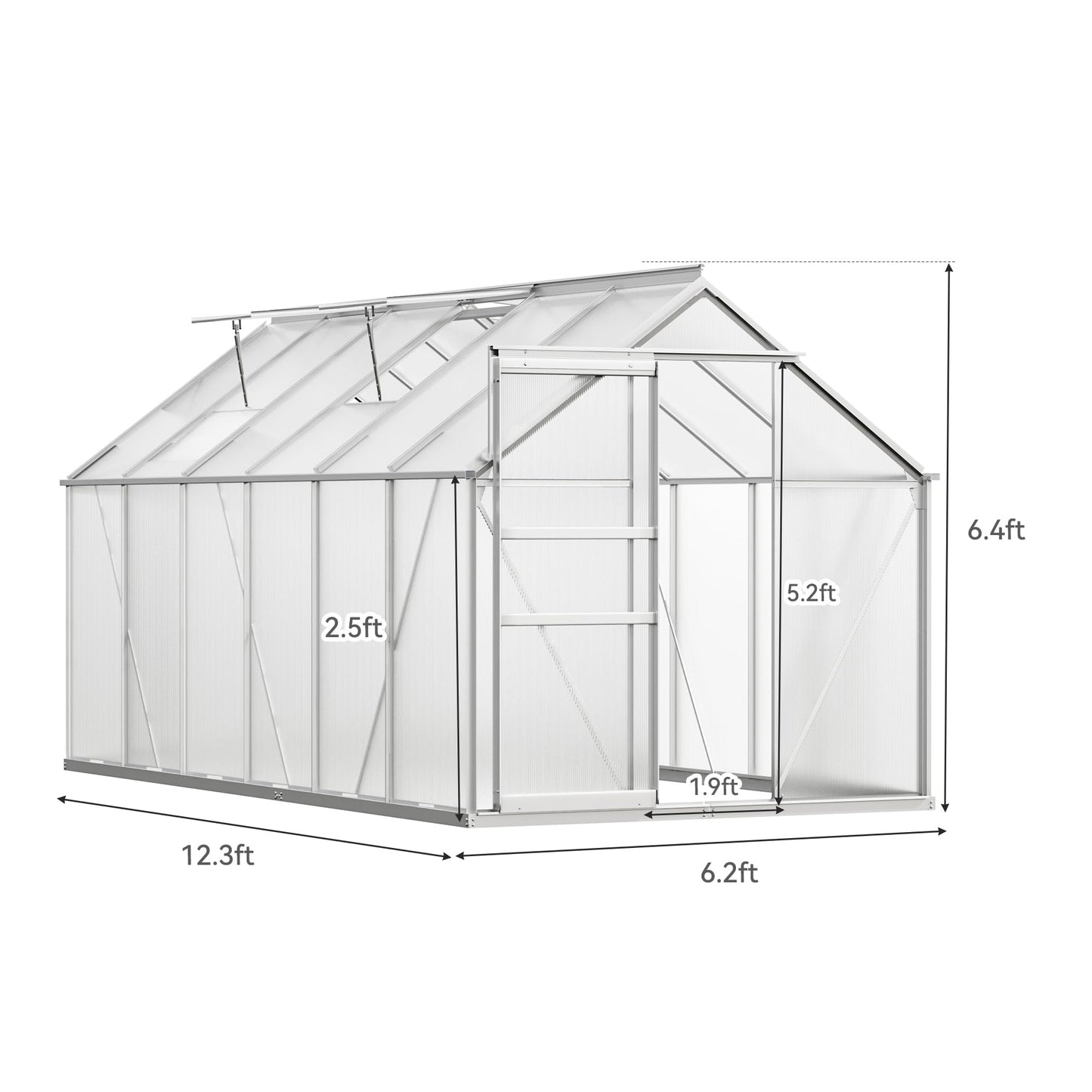 YITAHOME 6X12FT Polycarbonate Greenhouse Large Heavy Duty Green Houses Outdoor Greenhouses Aluminum Sliding Doors Vent Window for Garden Backyard, Silver