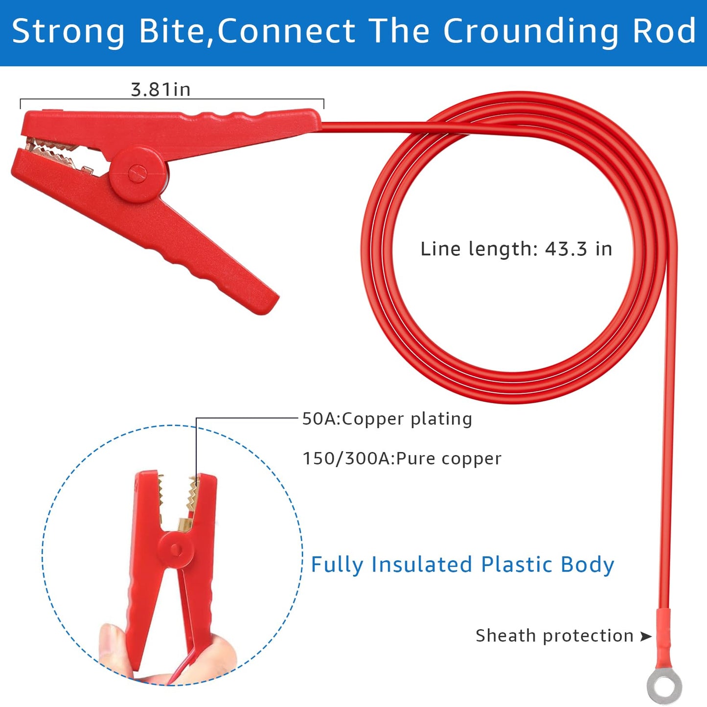 Lusperi Electric Fence Wire Connect,for Most Electric Fence energizers.Electric Fence Lead Wire with Alligator Clip(3FT)